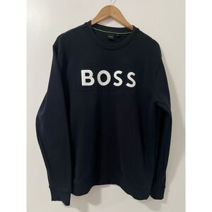 BOSS Black Crew Neck Sweatshirt With Raised Logo Mens Size XL